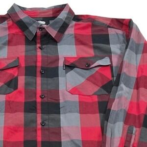 Ecko Unltd. Mens 2XL Button Up Plaid Shirt Long Sleeve Red Gray Black‎